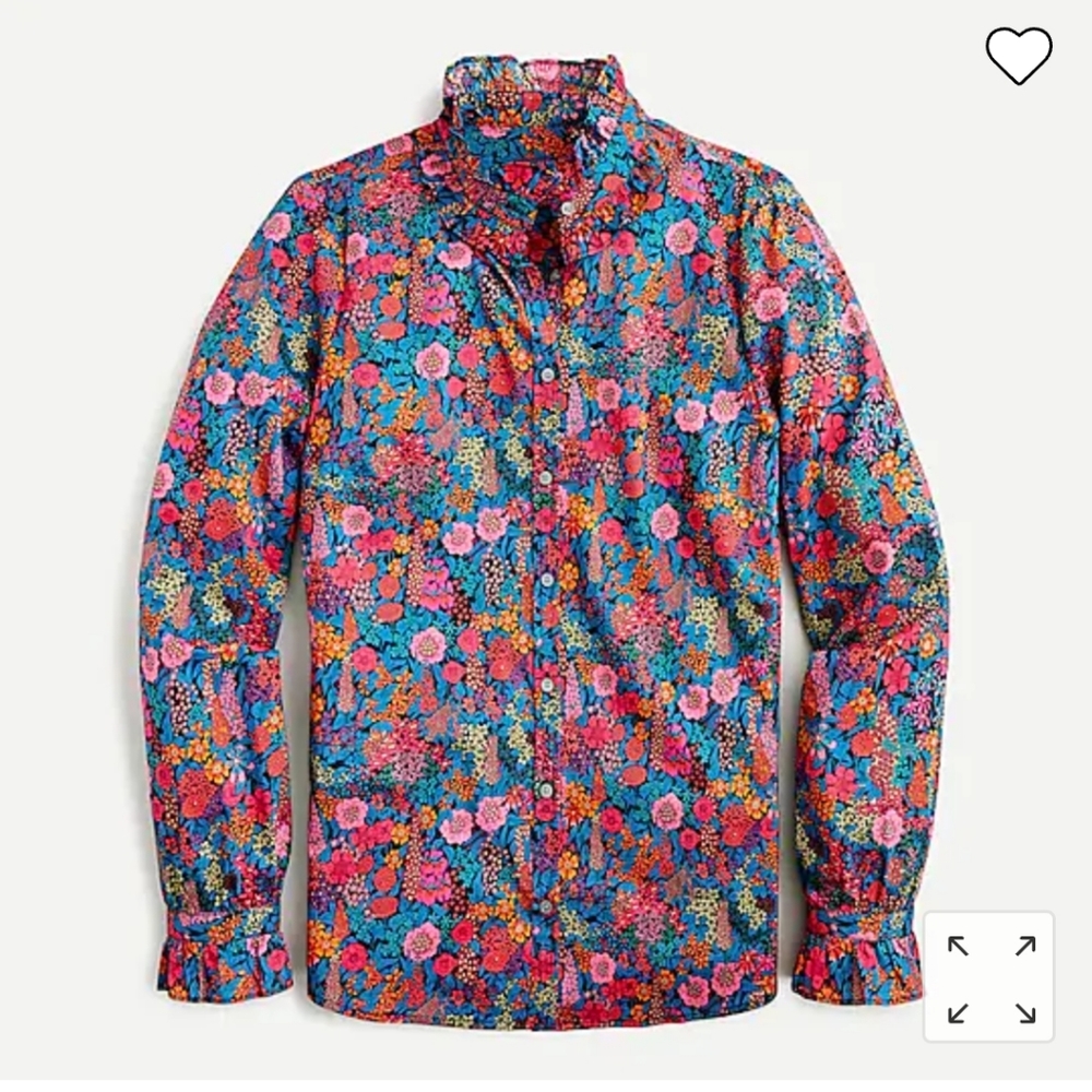 J. Crew classic Boyfit ruffle neck shirt in Liberty Ciara print sz L